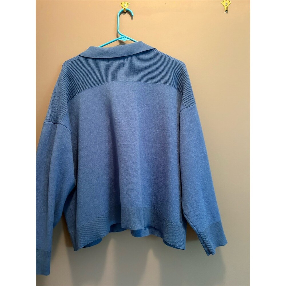 Oliver.O Cardigan Sweater Womens XL Blue Button Front Collared Pockets - Picture 5 of 8